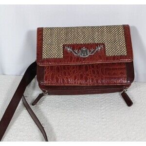Montana West MC Collection Crossbody Bag Brown Tooled Faux Leather Woven Accent